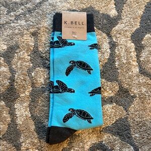 K. Bell Men's Black and Blue Turtle Socks